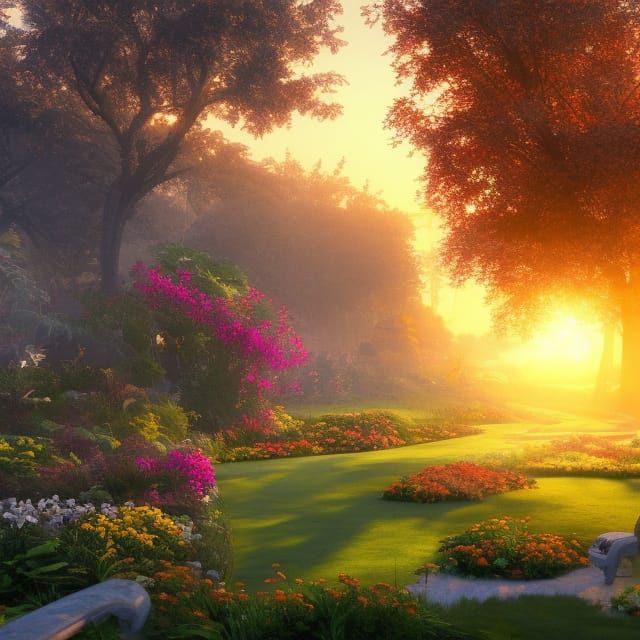 Sunrise Garden: Hyperdetailed Concept Art