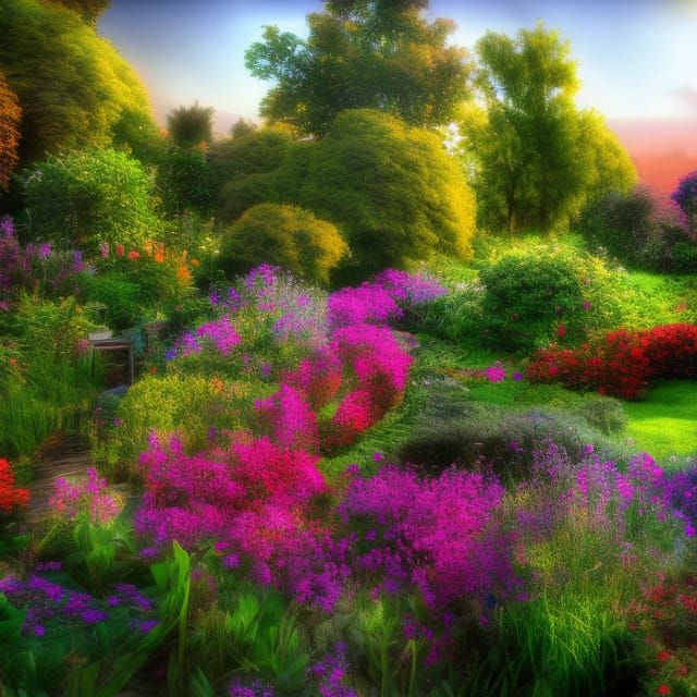 Garden Sunrise: Hyperdetailed Concept Art