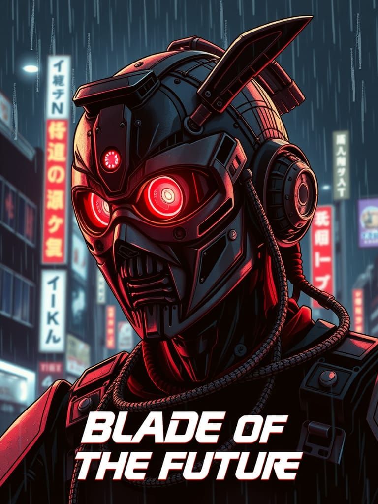 Cyberpunk Samurai in Rainy Tokyo: Comic Book Style