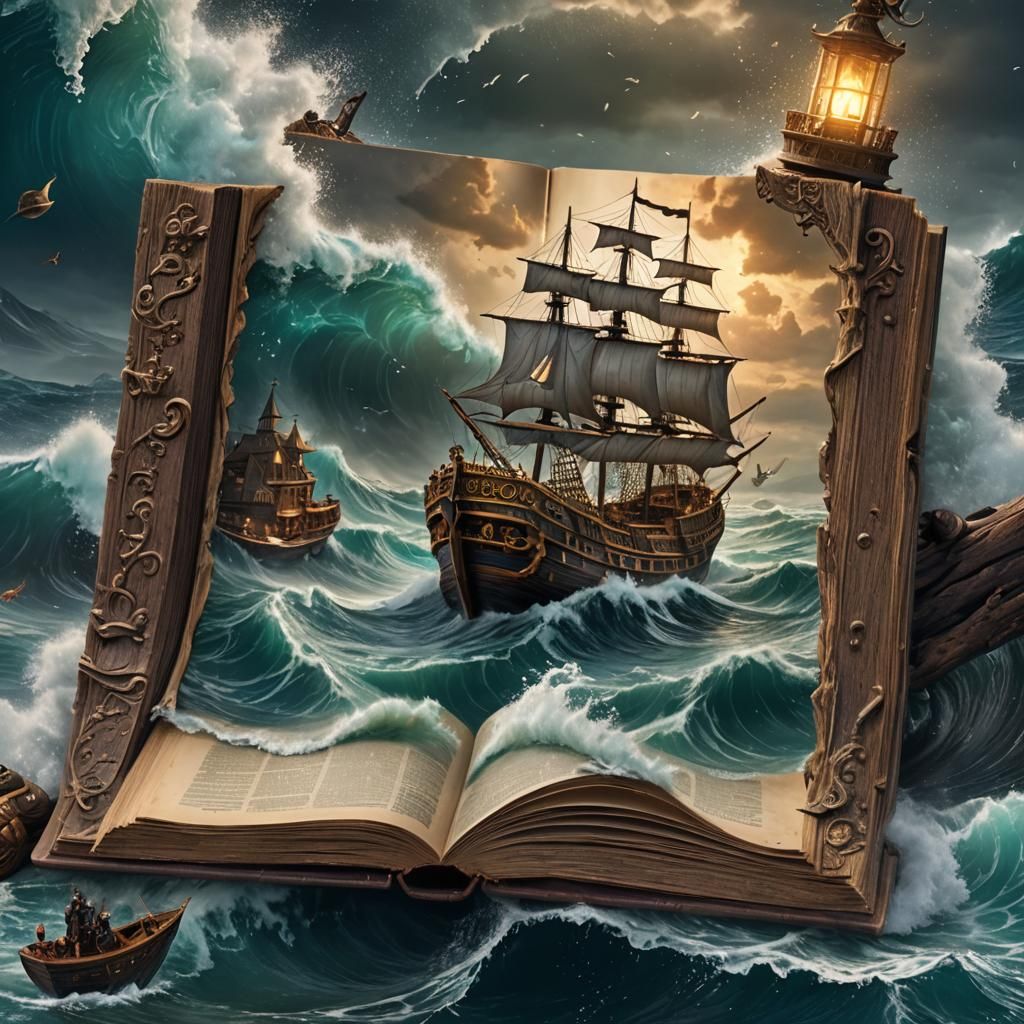 Pirate Ship Ocean Waves Arising from Book