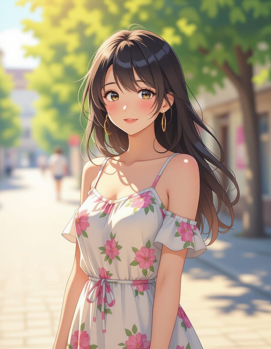 Beautiful Young Woman in Summer Sunshine Rays