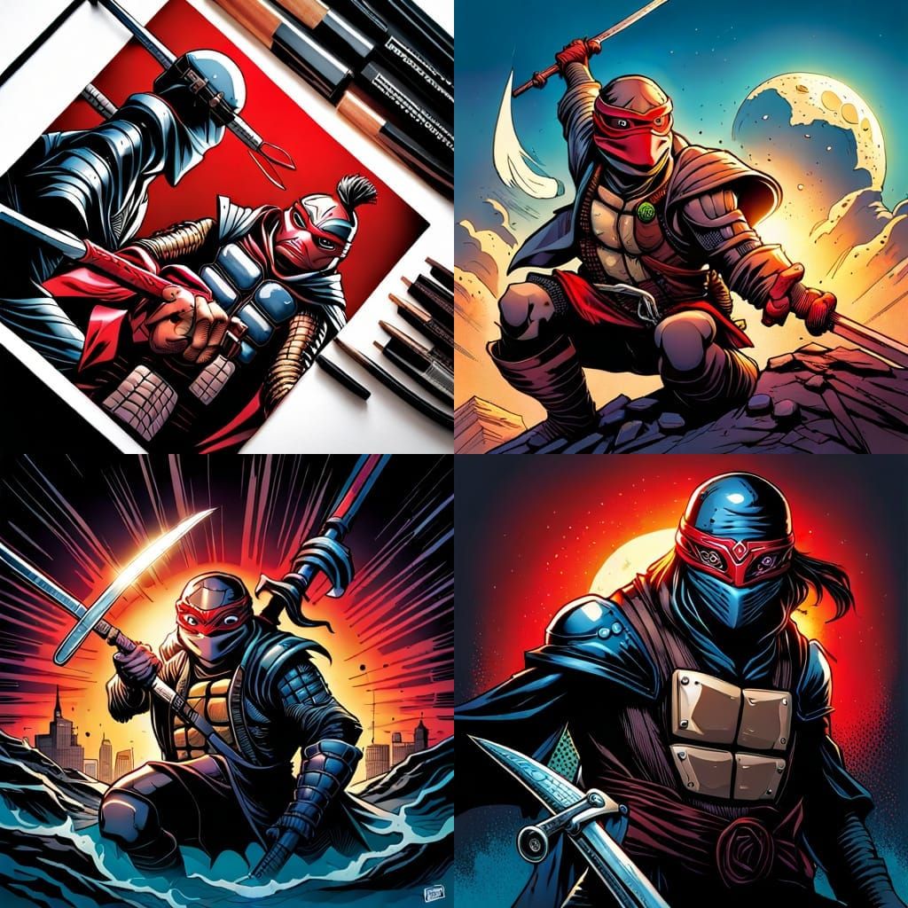 Ninja Turtle Samurai in Comic Book Art