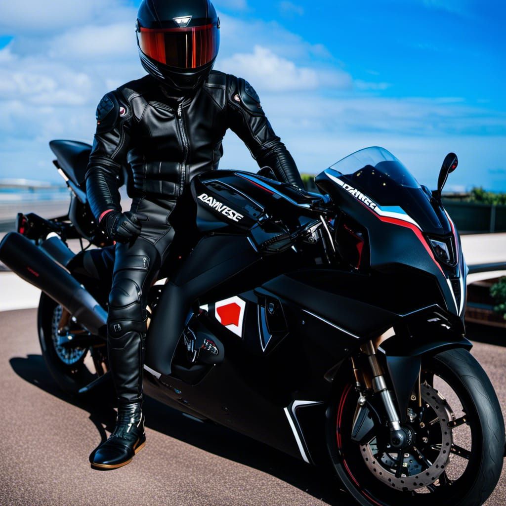 Gay Couple in Futuristic Leather Suits With Sportbike