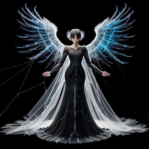 Fiery Angel Silhouette with Ice Spiderweb Details