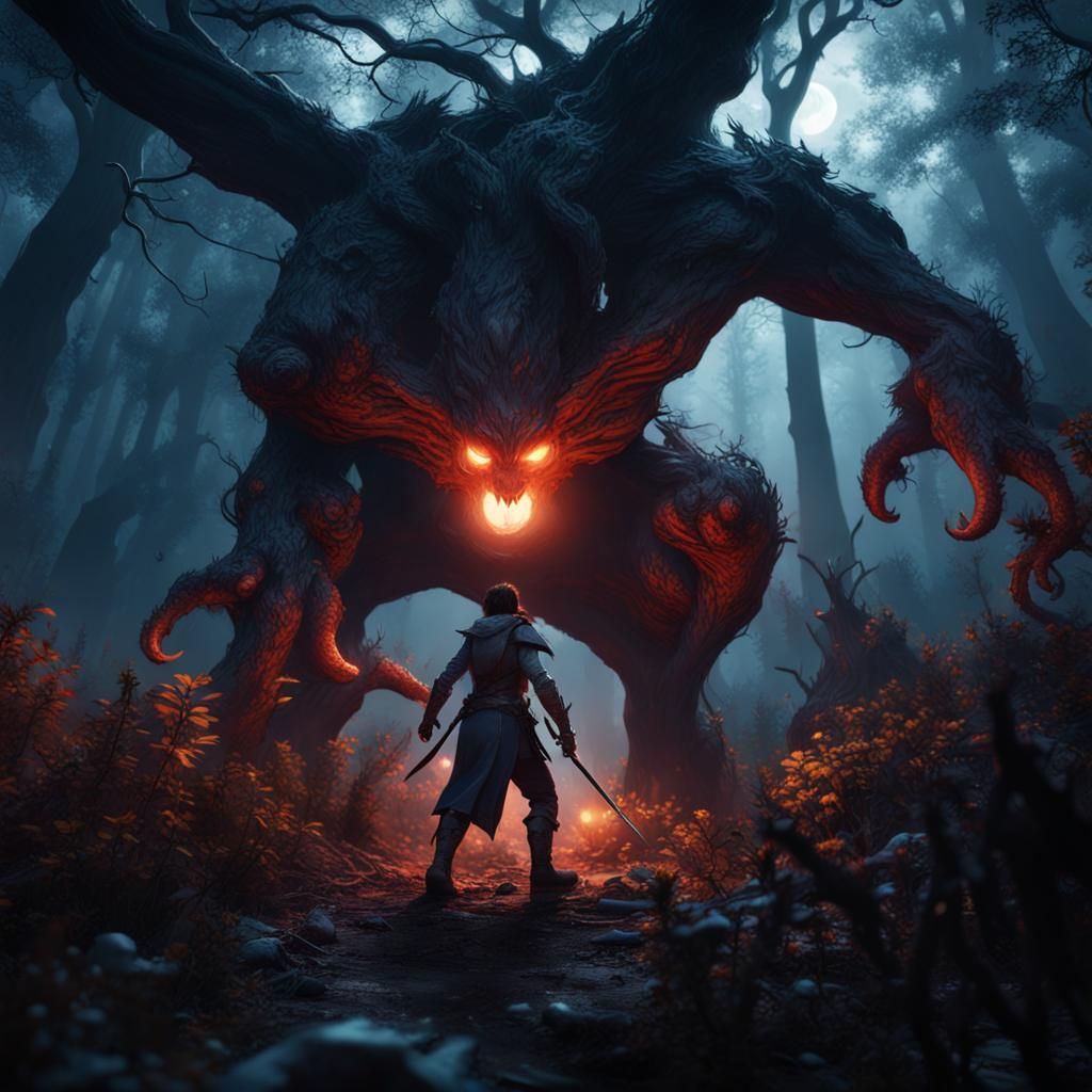 Hero fighting a shadow monster