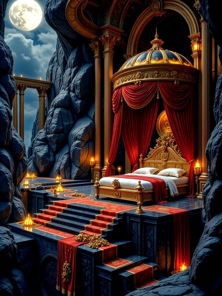 Goddess Hestia's Majestic Black Marble Chamber on Olympus