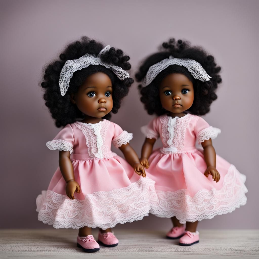 Twin Dolls in Pink Frilly Dresses