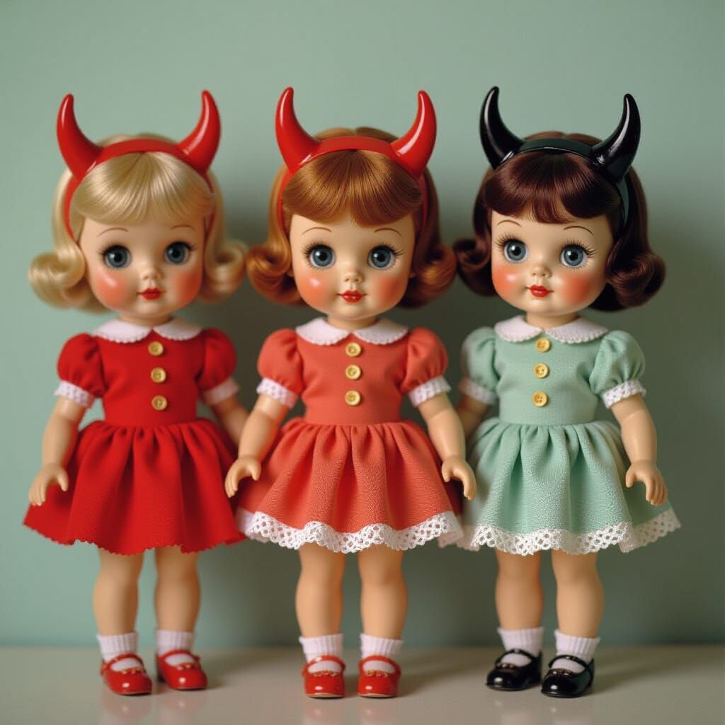 Retro Cursed Dolls in 1950s Style