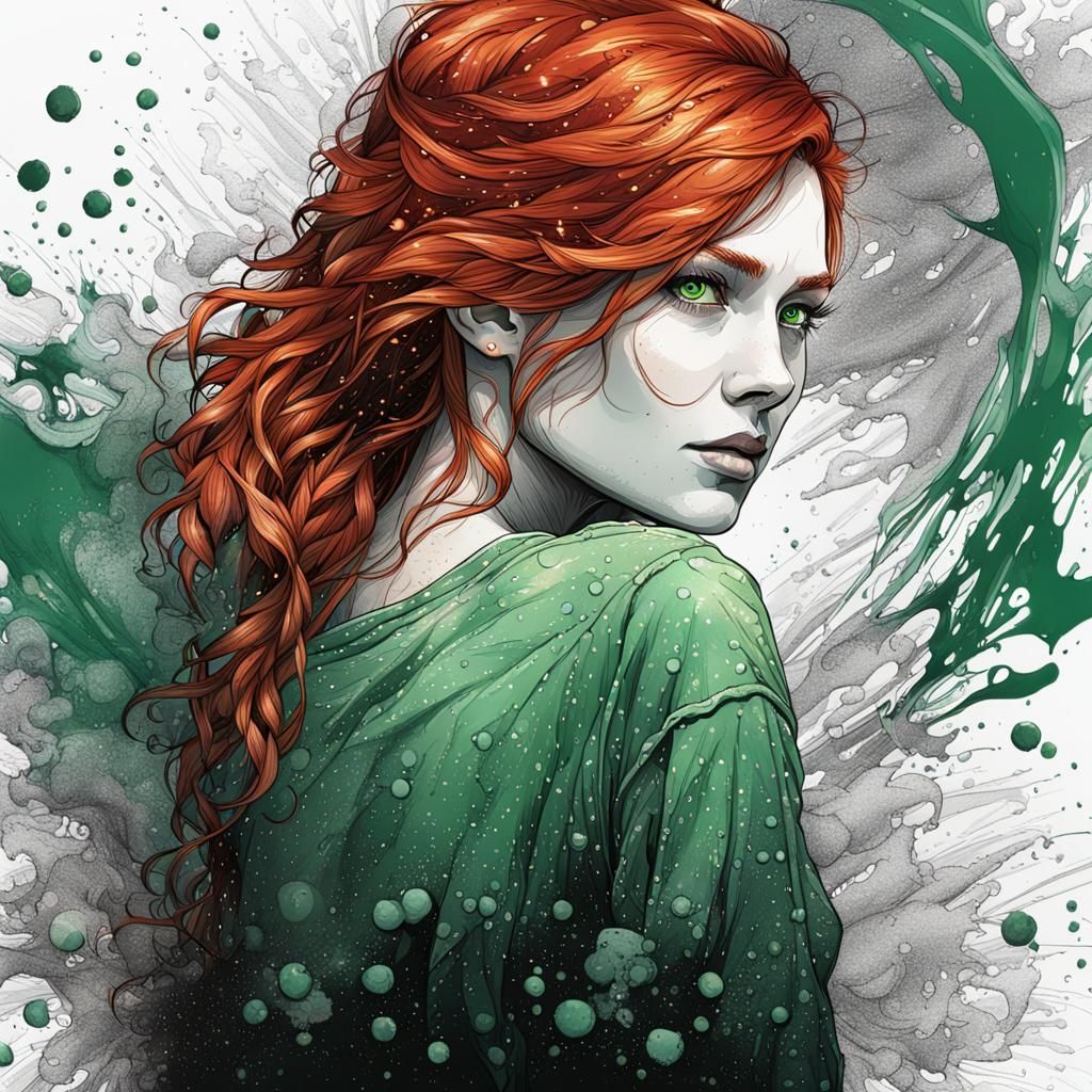 Glamorous Redhead in Color Splash Art, 8K