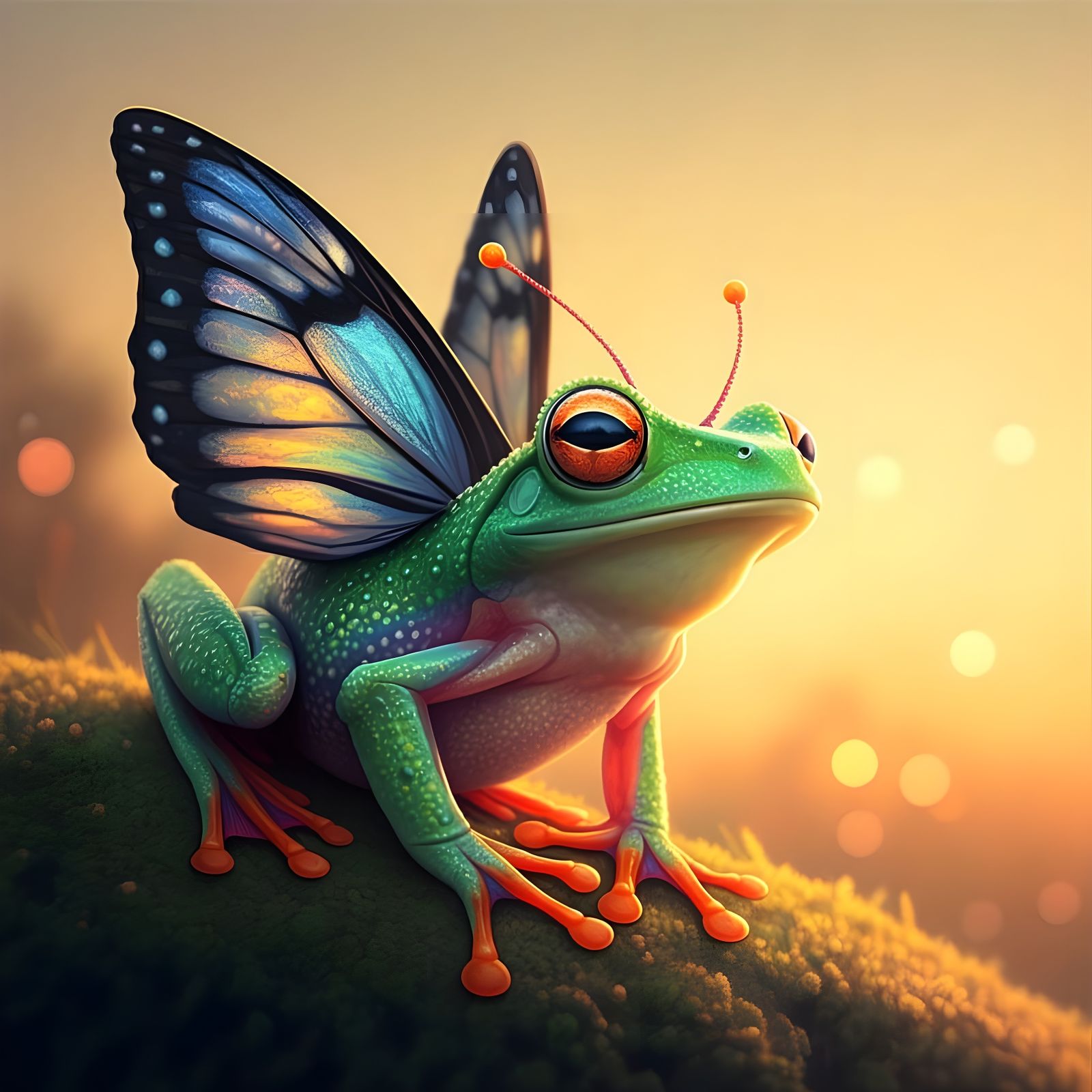 Surreal Frog-Butterfly Hybrid in Pointillism Style