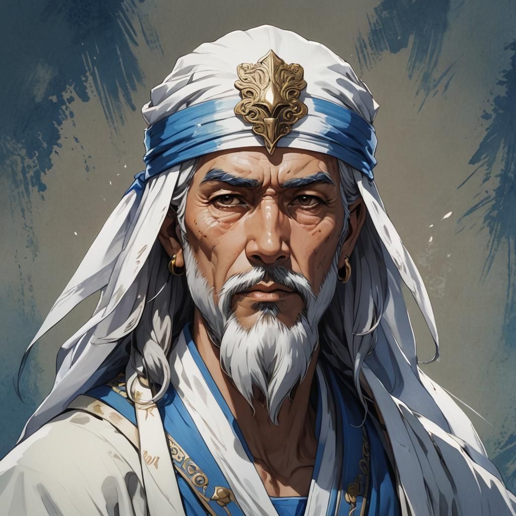Ancient Man Portrait in Cel-Shaded Anime Style