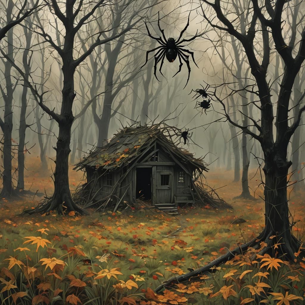 Hyperrealistic House of Five Fires in Autumn Wind