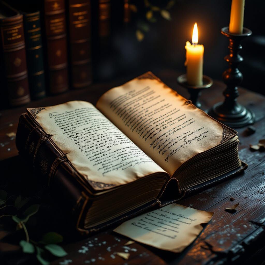 Mystical Book with Calligraphic Script in Dark Fantasy Style