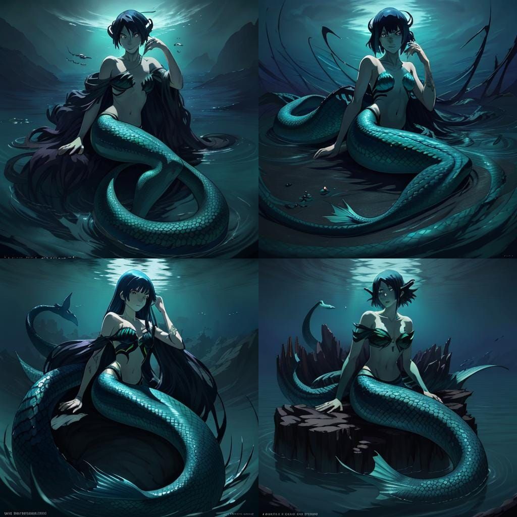 Alluring Siren Mermaid Serpent Tail in Anime Style