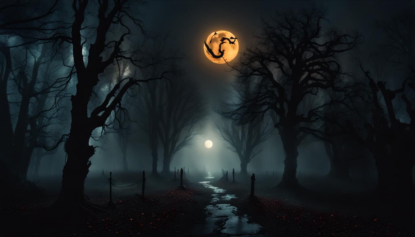 Eerie Medieval Scene Under a Full Moon