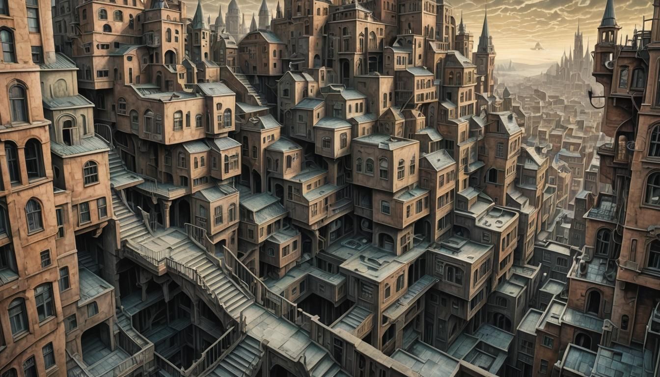 Biomechanical Cityscape with Impossible Geometry