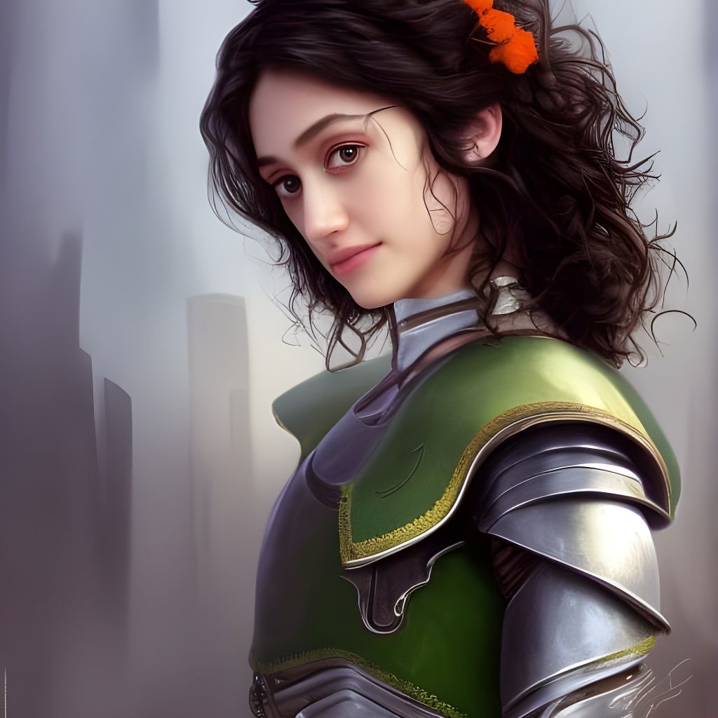 Medieval Woman in Green Armor, Digital Art
