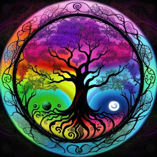 Psychedelic Tree of Life with Dripping Colors