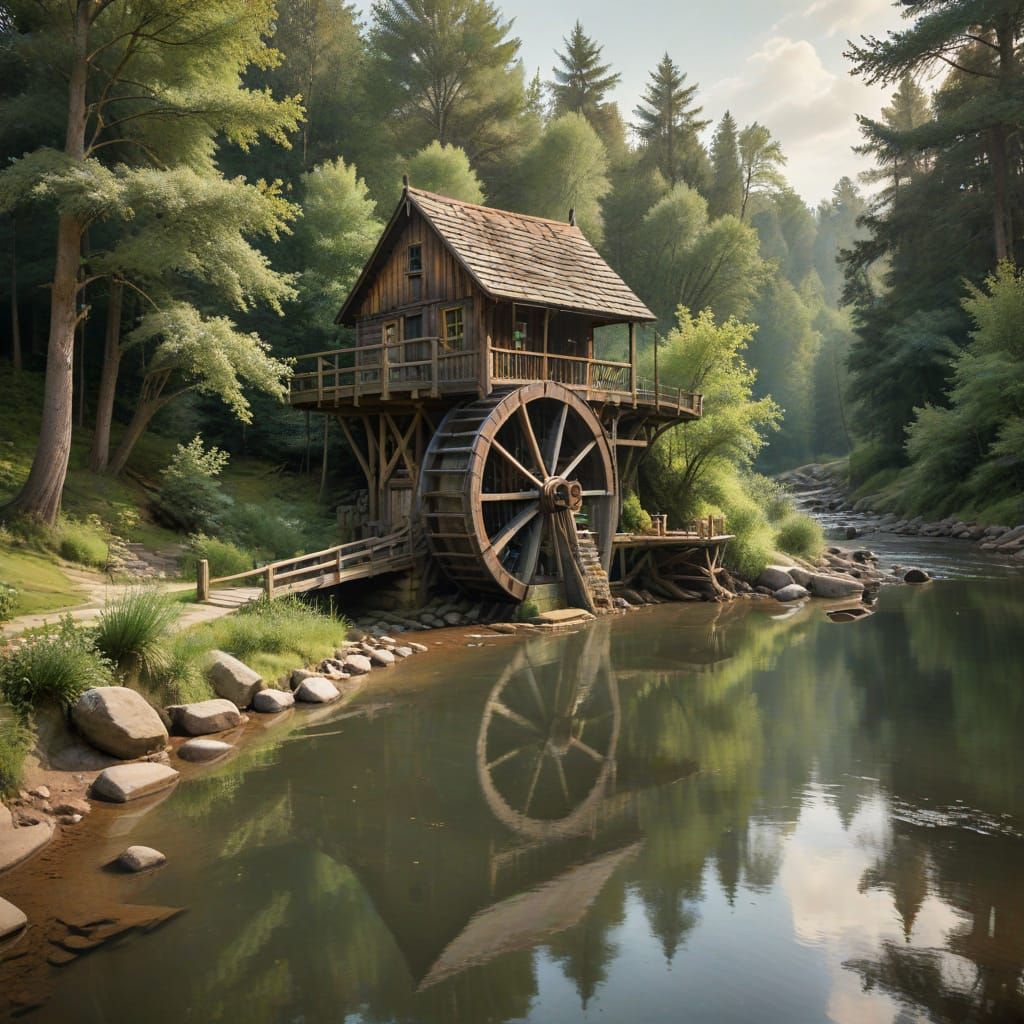 Waterwheel Serenity in Watercolor