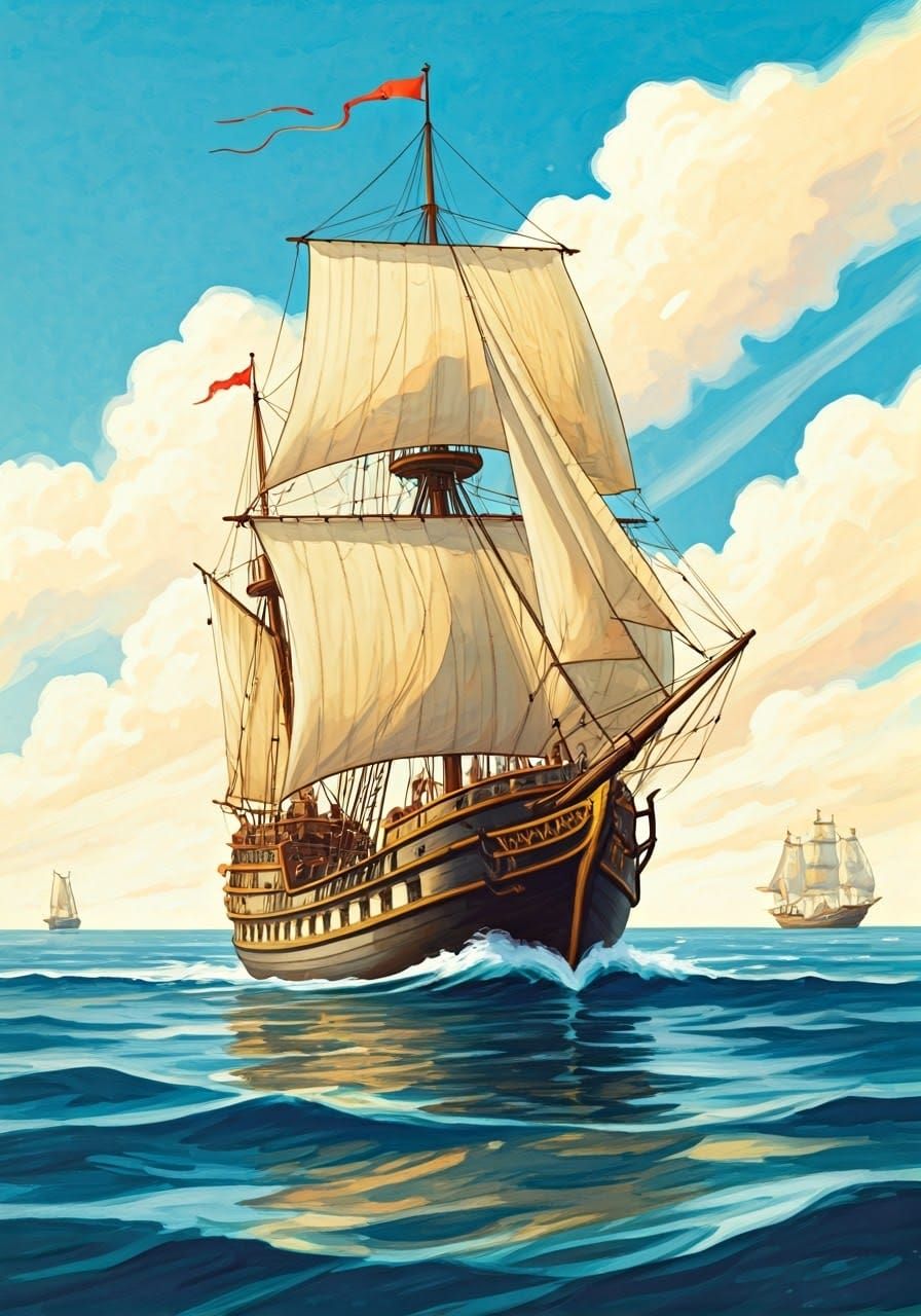 1920s children's book illustration, a dragon prow ship with ...