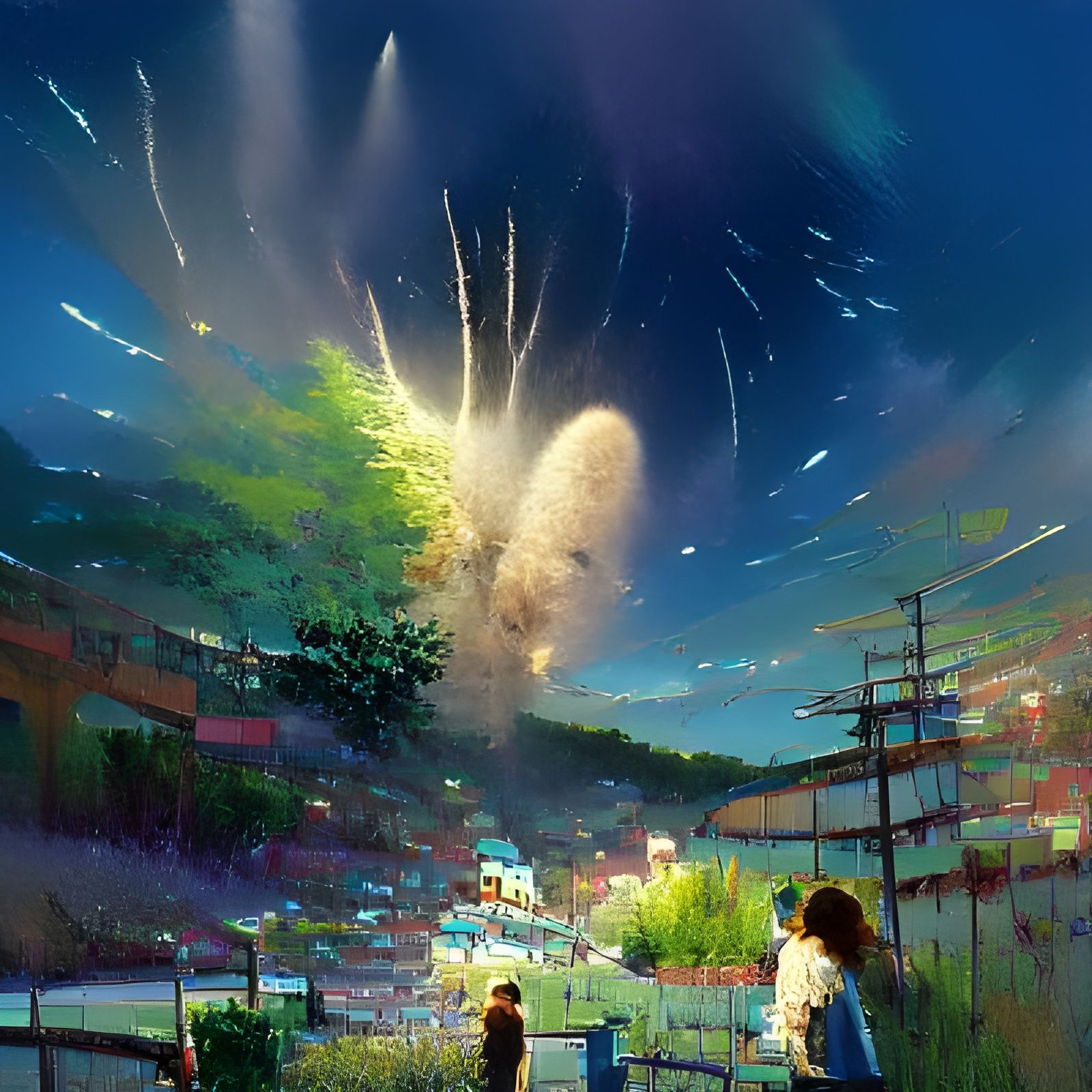 Fireworks Explosion in Studio Ghibli Anime Style