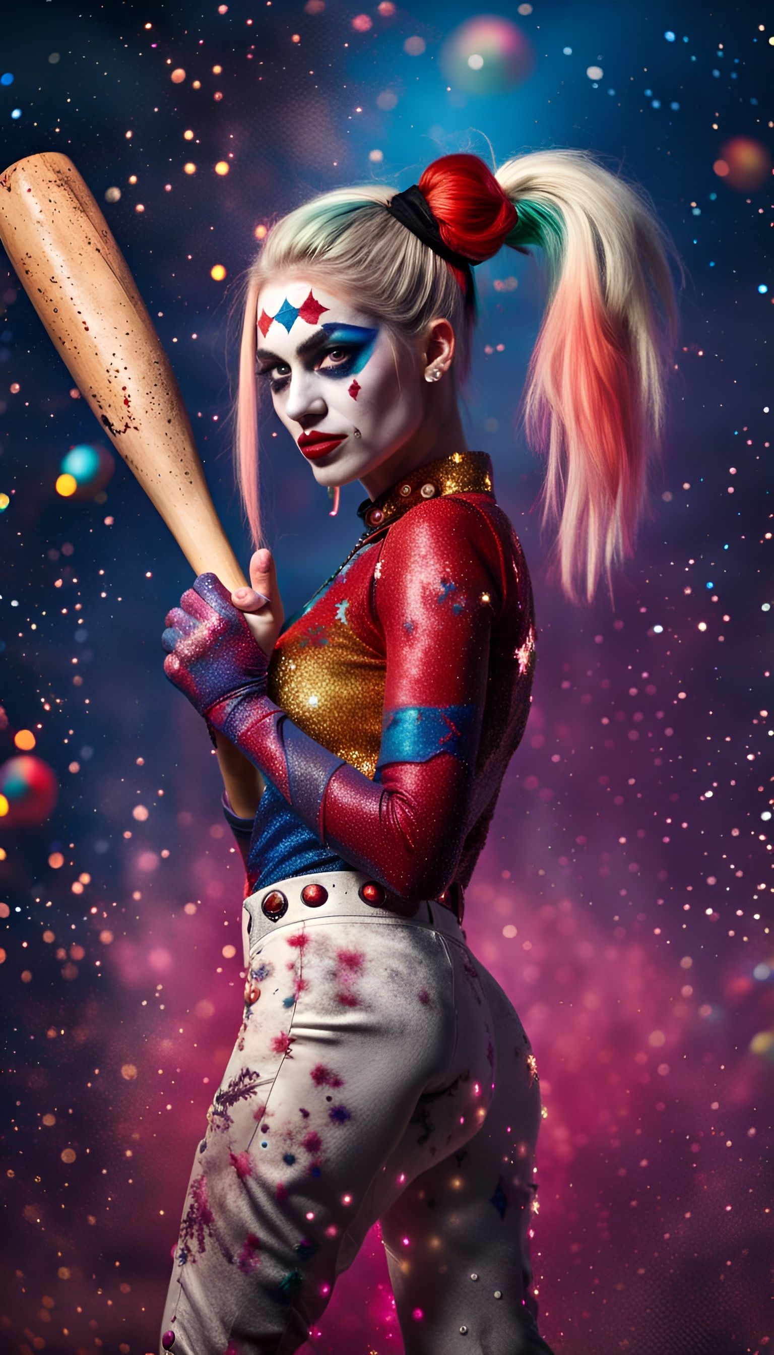 Harley Quinn with Baseball Bat in Glittering Dust