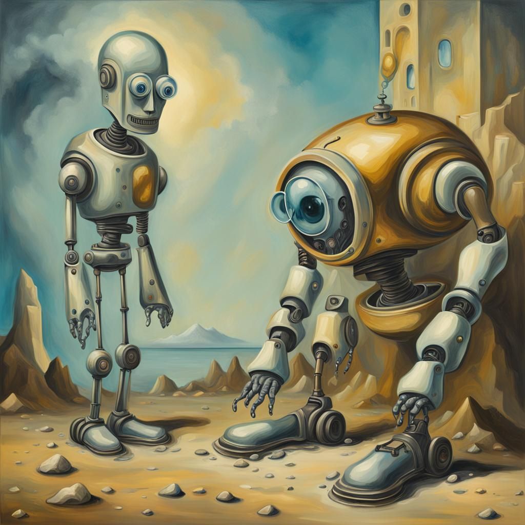 Robot's Tears: A Surreal Digital Oil Painting