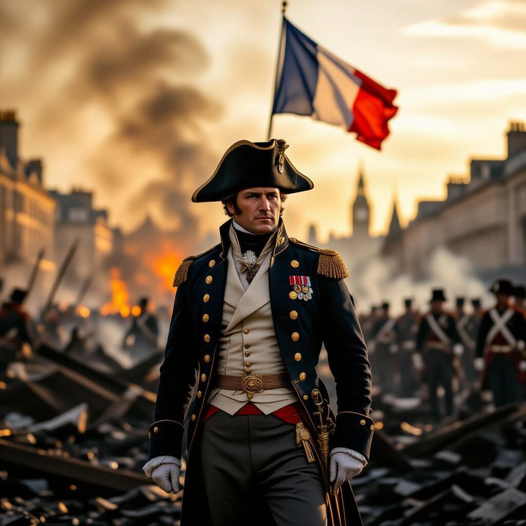 Napoleon Bonaparte in London Ruins with French Army