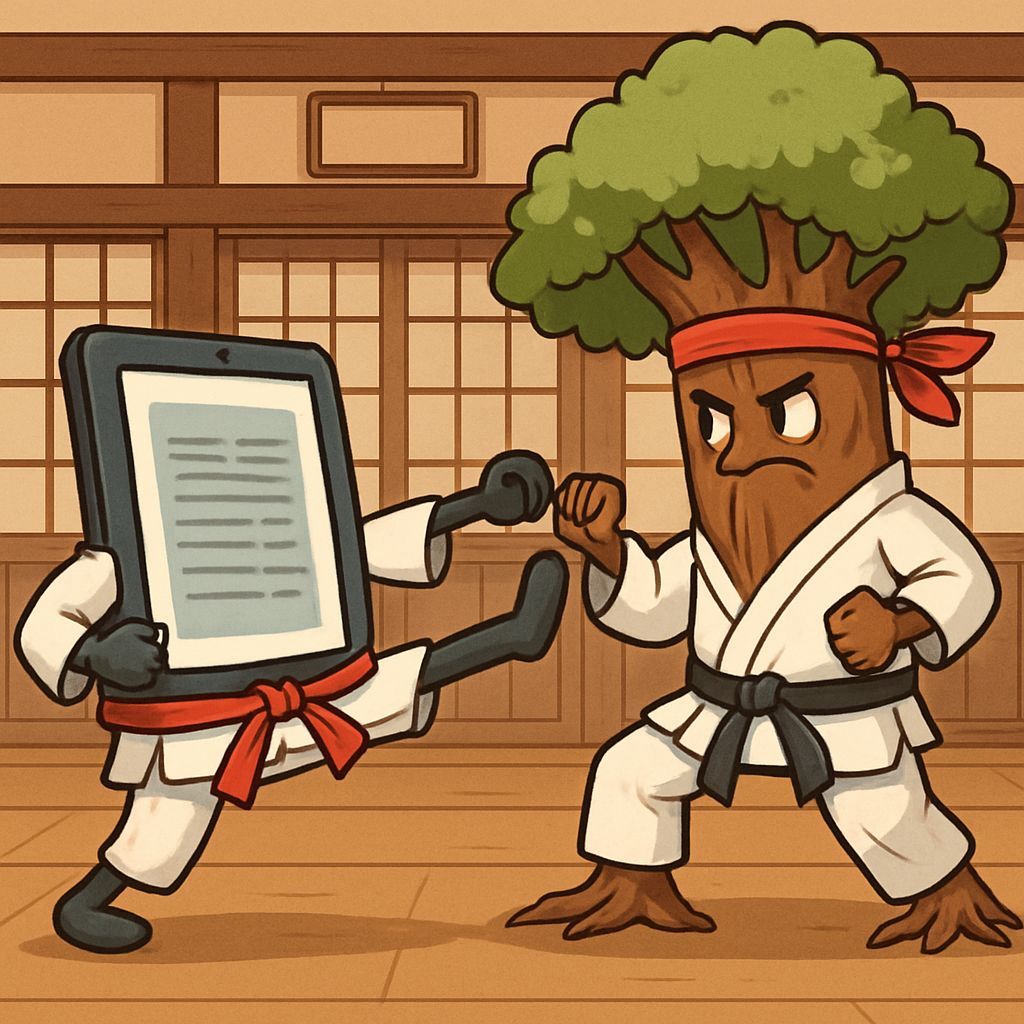 Tablet vs Tree Karate Battle in Dojo