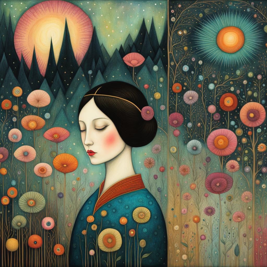 Dreamlike Woman in Art Brut Style