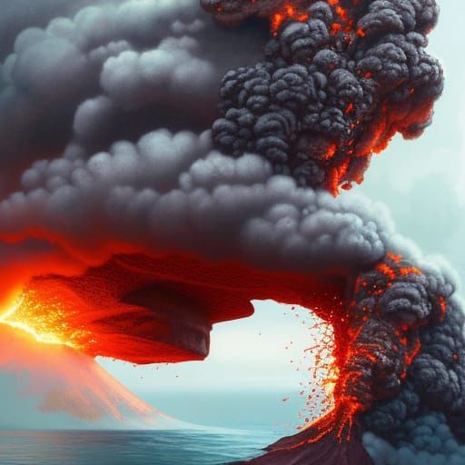 Underwater Volcano Eruption in Dystopian Style