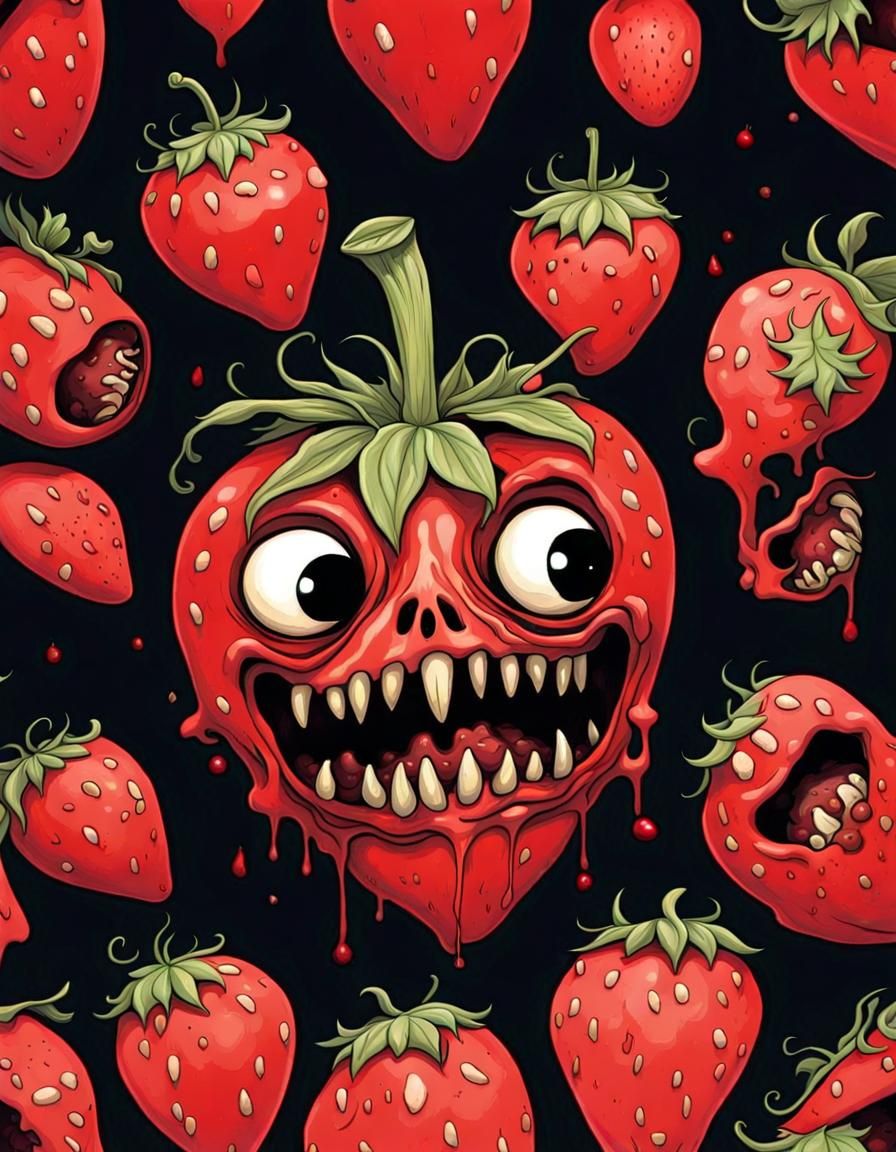 Zombie Strawberry: Grotesque Fruit in Surreal Style
