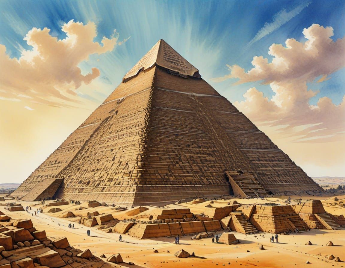 Colorful Ink Drawing of The Great Pyramid of Giza