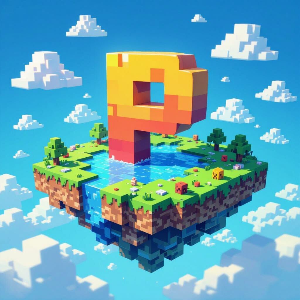 Minecraft Block Island with Stylized Letter P