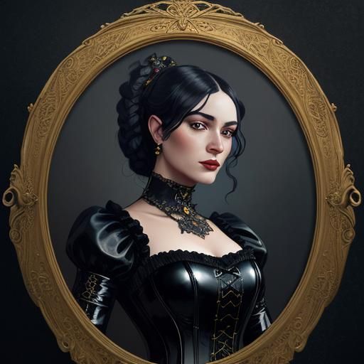 Elegant Victorian Femme Fatale Portrait in Art Nouveau Frame