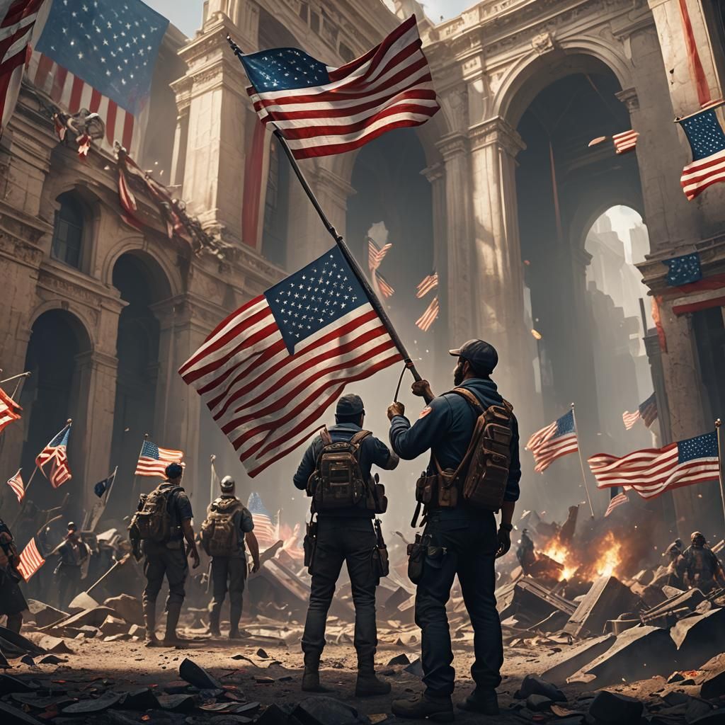 Person with American Flag: Detailed Fantasy Art