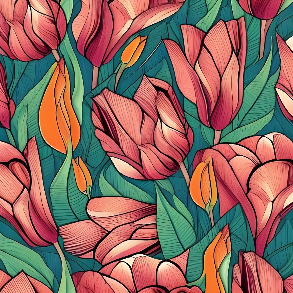 Seamless Tulip Pattern in Muted Botanical Art
