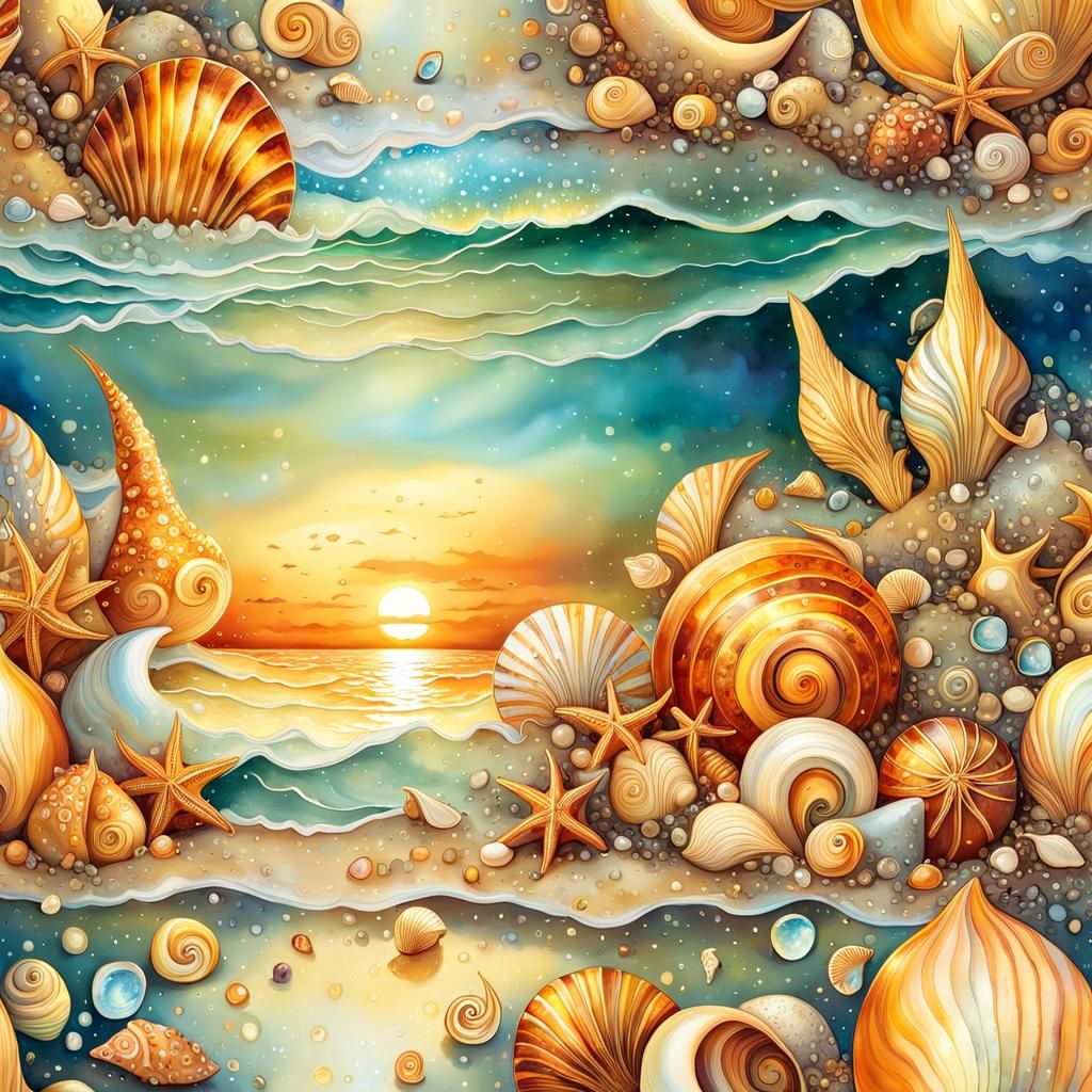 Magical Mermaid with Seashells in Watercolor Art