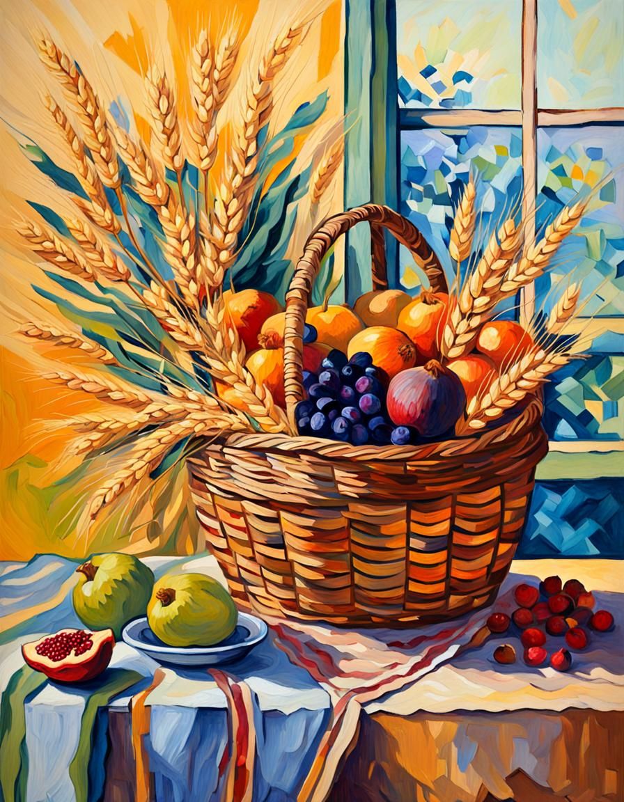 Vibrant Still Life Basket in Impressionist Style