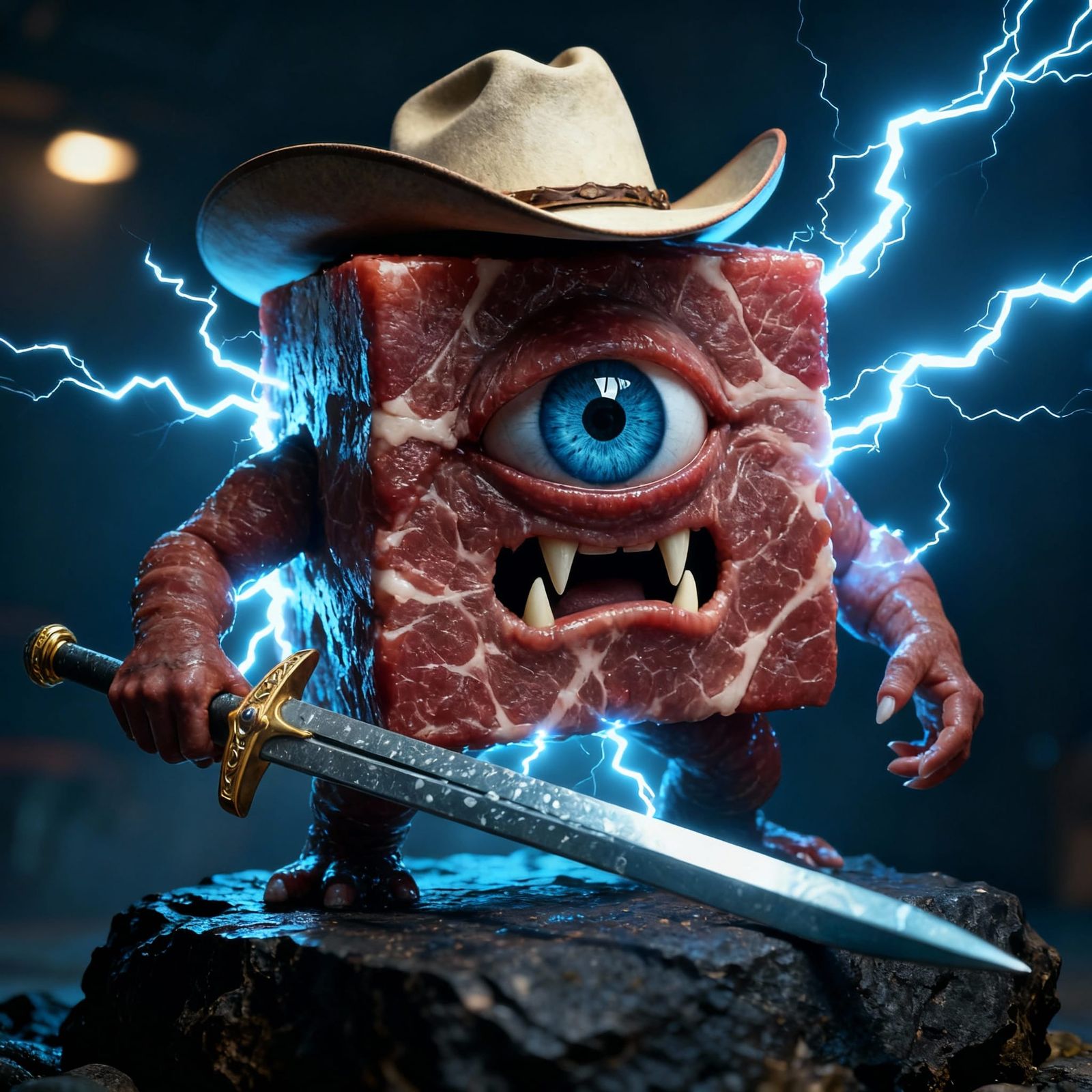 Meat Cube Cowboy With Lightning Sword