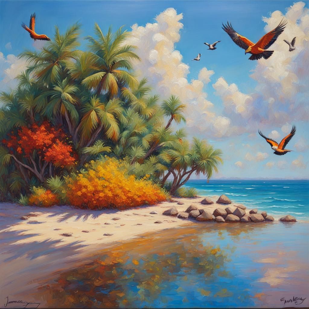 Sunny Island Oasis: Oil Painting Getaway