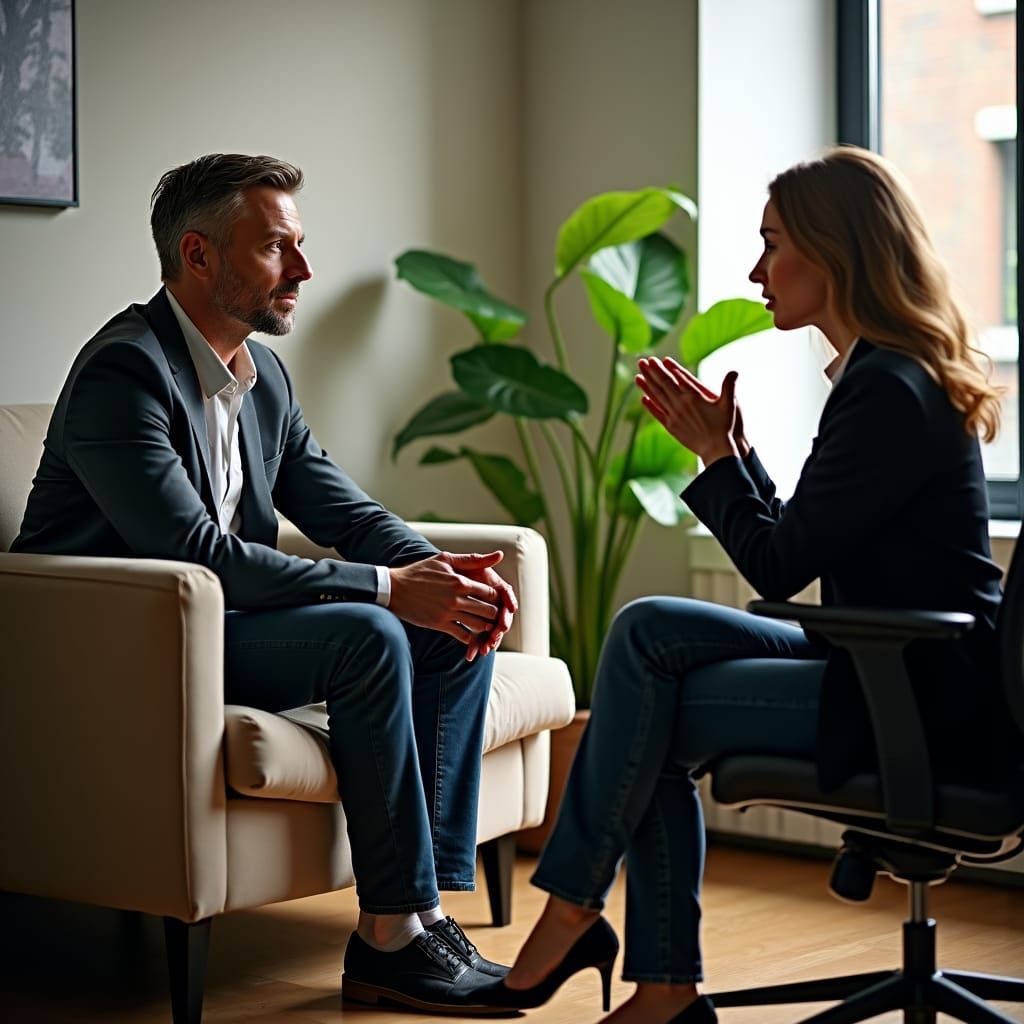 Intense Psychotherapy Session in Warm Cinematic Lighting