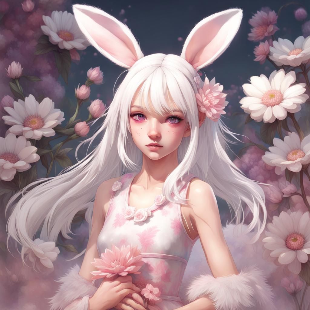 Girl with Rabbit Ears Art Nouveau Portrait