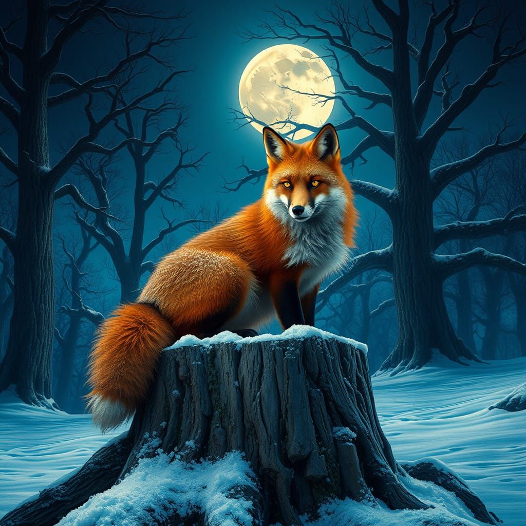Rusty-Red Fox Under Midnight Moonlight
