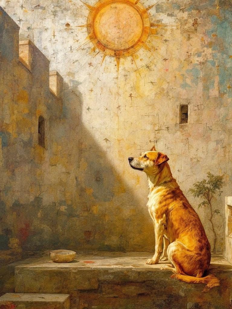 Old Dog in Sunlight: Renaissance Fresco Style