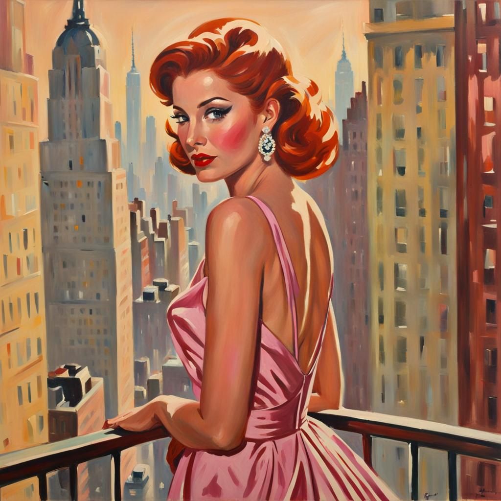Elegant Woman Overlooking New York City, Safran Style