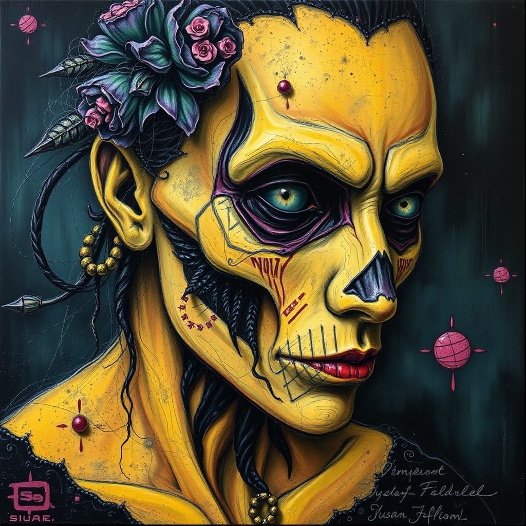 Fluorescent Punk Fayum Portrait in Encaustic Style