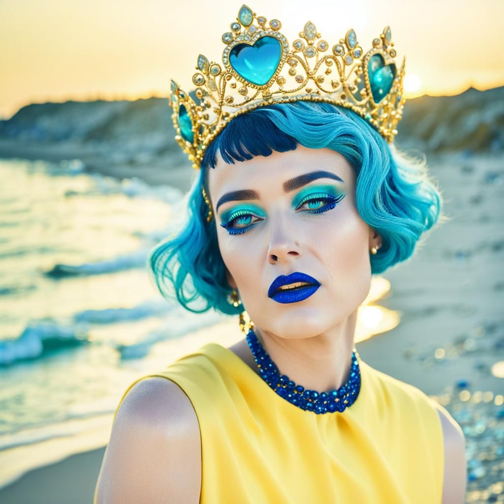 Glamorous Woman on Golden Beach in 3D Digital Art