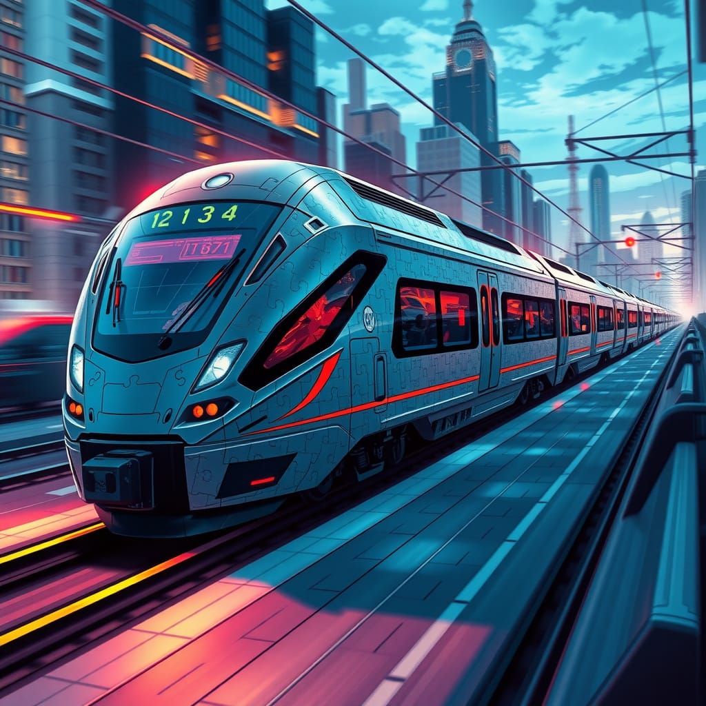 Epic Avengers Train in Futuristic Puzzle Tiles Style