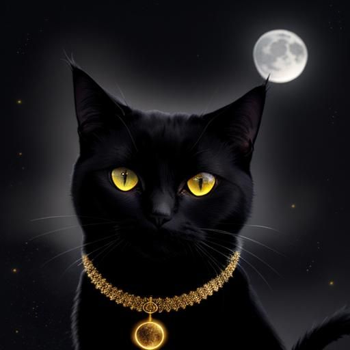 Moonlit Feline Portrait in Golden Eyes